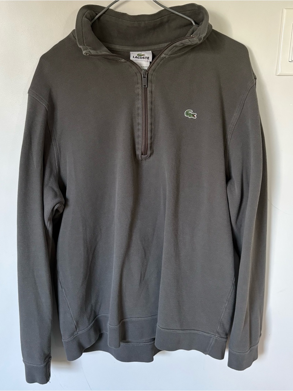 Vintage Lacoste Grey Waffle Knit Quarter Zip Pullover Sweater - Size 5 (US L)